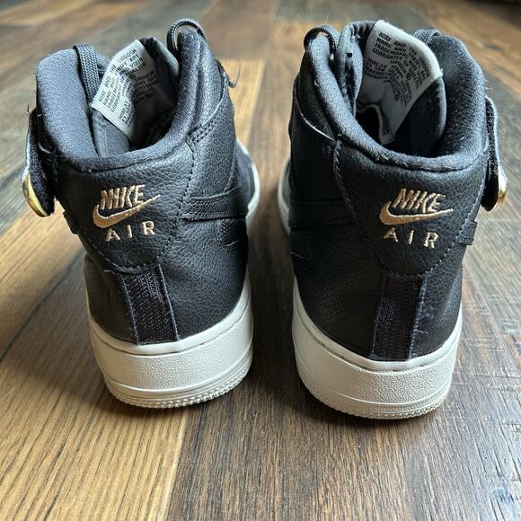 Nike Air Force 1 High Premium Black Gold US 6.5Y Leather Strap AF1 Shoes - Picture 4 of 9